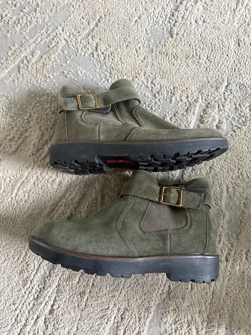 Orthofeet Scarlett boots comfort olive green suede buckle side zip 8 wide